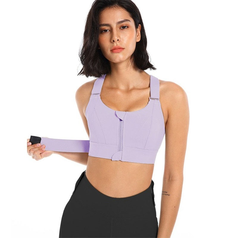 Women Sports Bra - Tight Crop Top Yoga Vest - Front Zipper - Plus Sizes Available - Adjustable Strap Shockproof Gym Fitness Athletic Brassiere - [14 DAY DELIVERY] 6 COLORS -