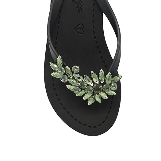 SAND BY SAYA N.Y. - Manhattan Black - Rhinestone Mid Wedge Flip Flops - 2 COLORS -