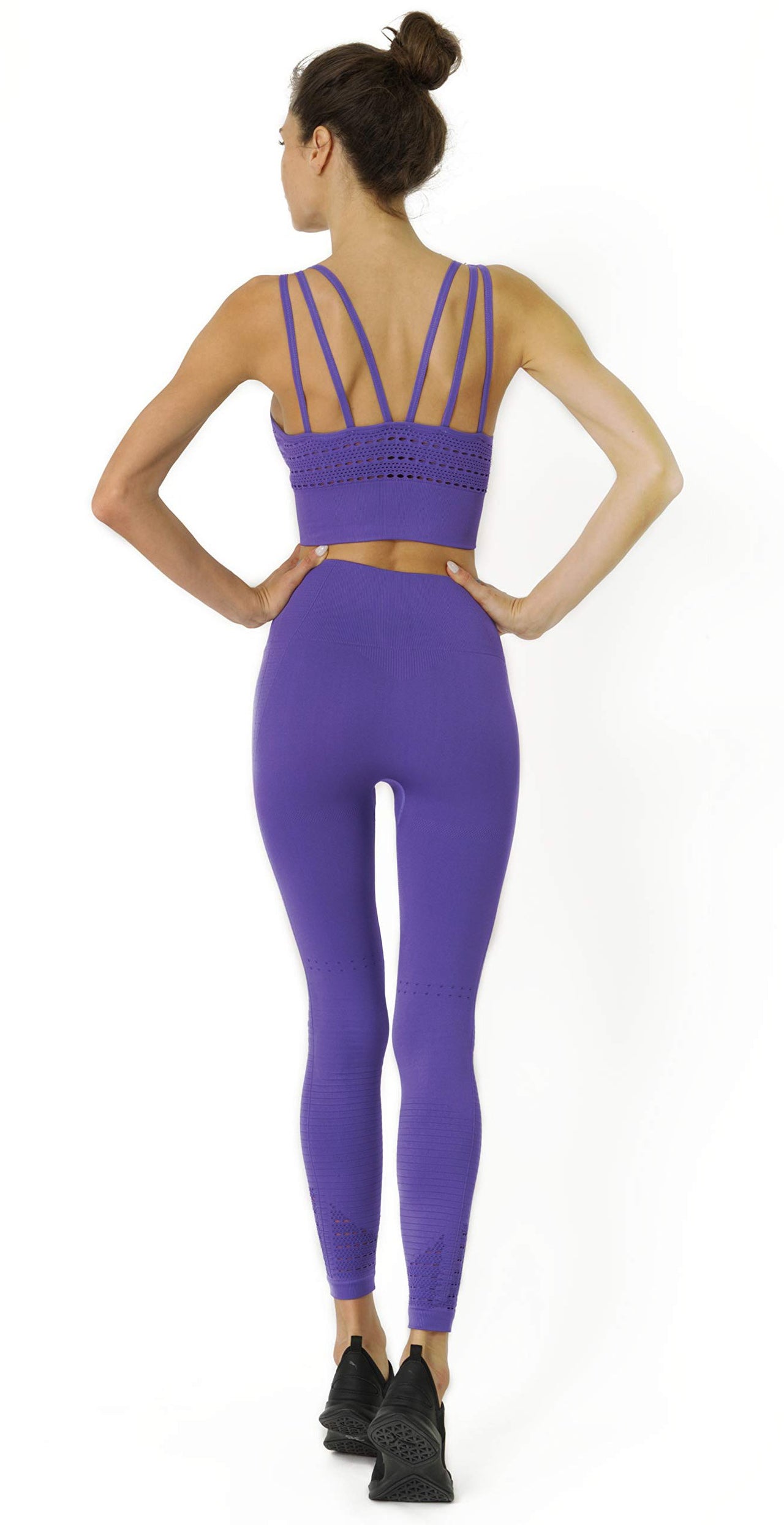 Savoy - Mesh Seamless Legging With Ribbing Detail - Purple - 1 COLOR -