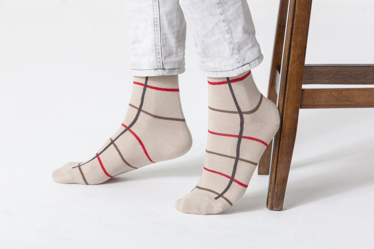 Men's Beige Stripe Socks - 1 COLOR -