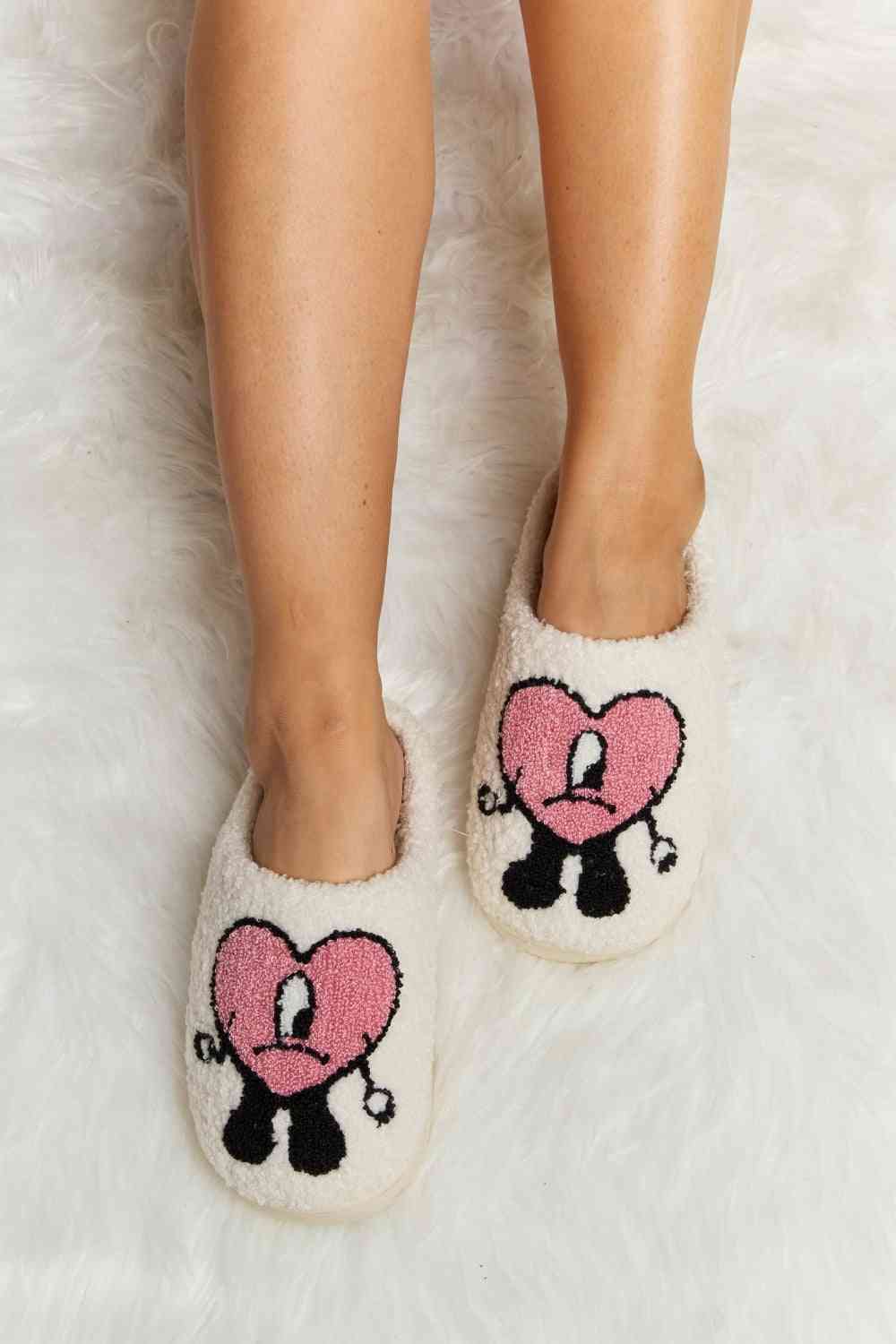 Melody Love Heart Print Plush Slippers - T - 2 COLORS -