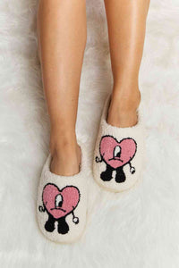 Thumbnail for Melody Love Heart Print Plush Slippers - T - 2 COLORS -