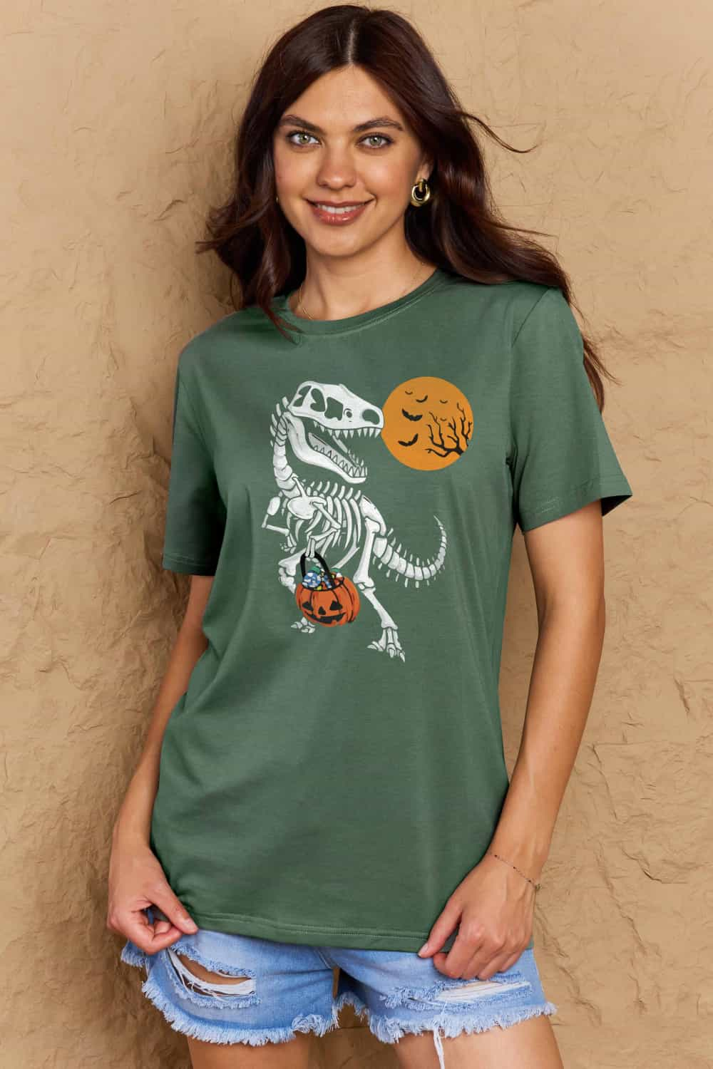 Simply Love Full Size Dinosaur Skeleton Graphic Cotton T-Shirt - T - 3 COLORS -