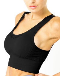 Thumbnail for Savoy - Mesh Seamless Bra With Cutouts - Black - 1 COLOR -