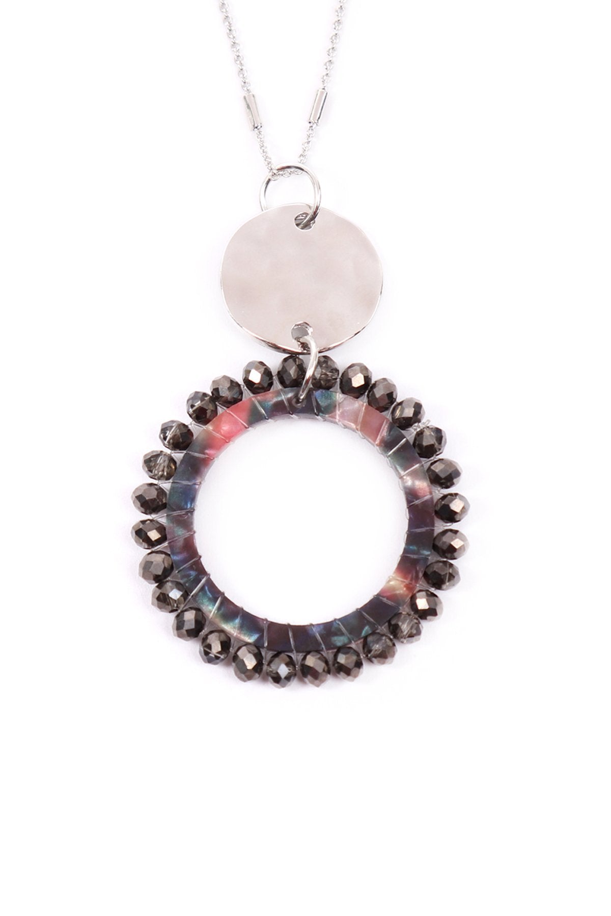 Riah Fashion - Glass Beaded Hoop Pendant Necklace - 6 COLORS