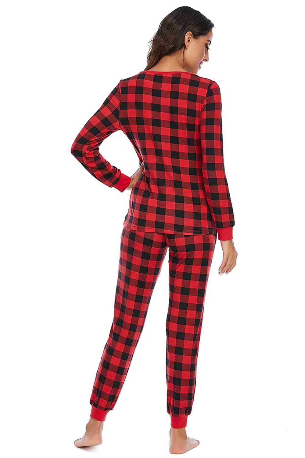 Plaid Round Neck Top and Pants Set - T - 2 COLORS -