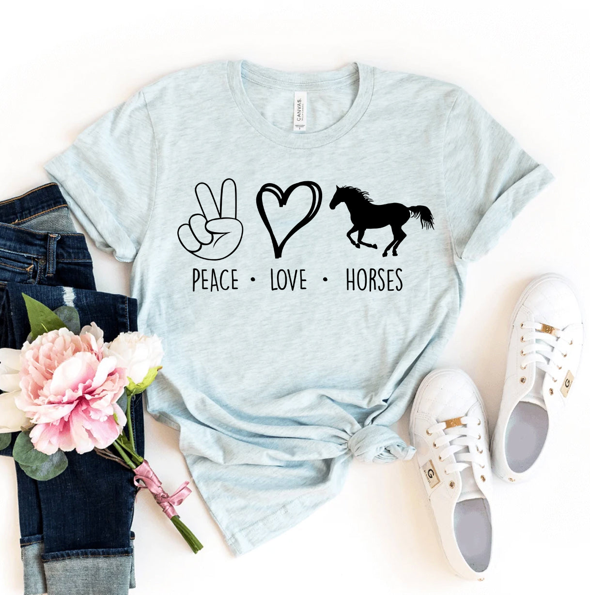 Peace Love Horses T-Shirt - 12 COLORS -