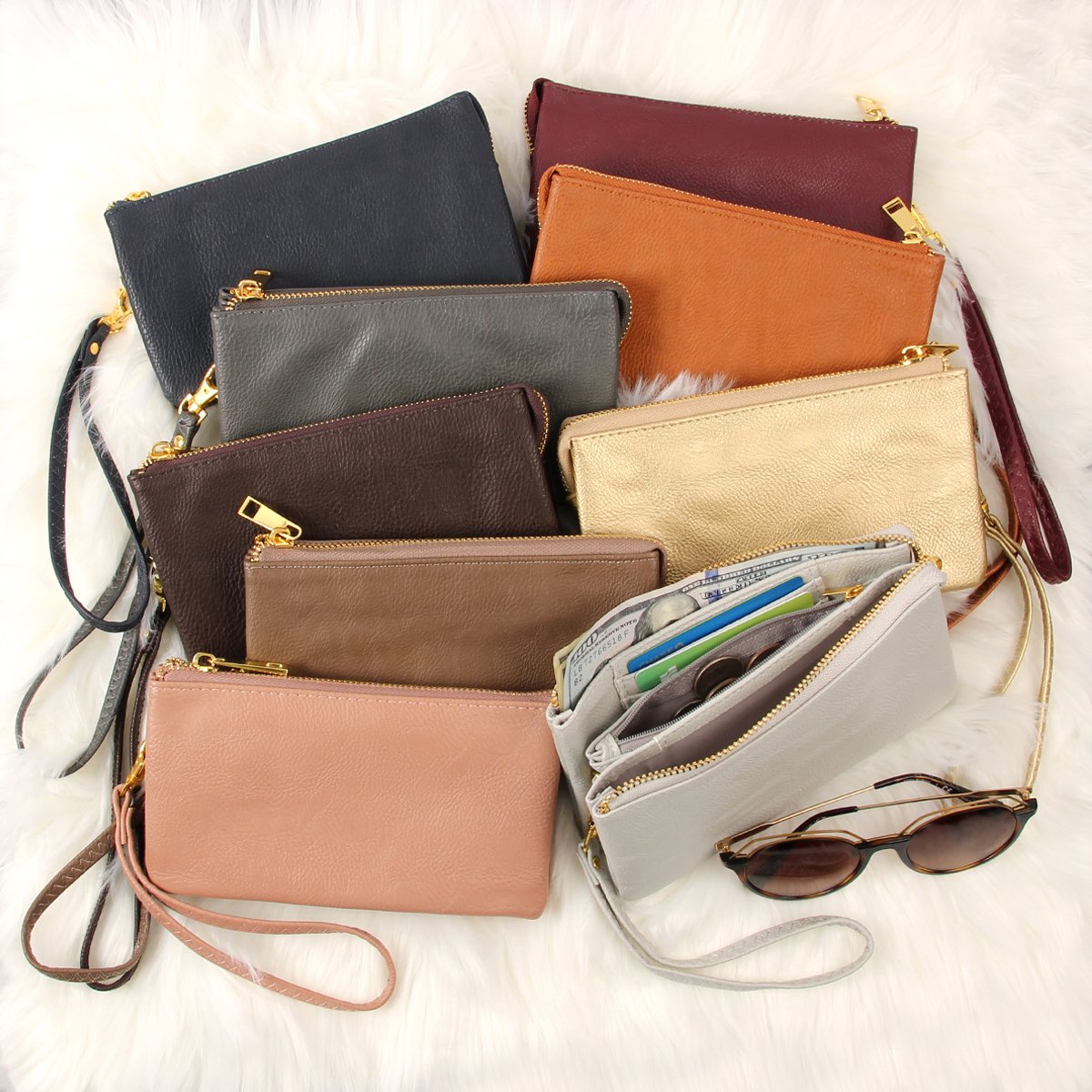 Riah Fashion - Leather Wallet With Detachable Wristlet - 25 COLORS -