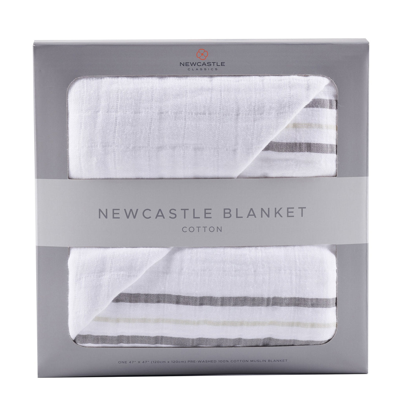 Newcastle - Teddy Bear and Grey Stripe Cotton Muslin Newcastle Blanket -