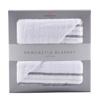 Thumbnail for Newcastle - Teddy Bear and Grey Stripe Cotton Muslin Newcastle Blanket -