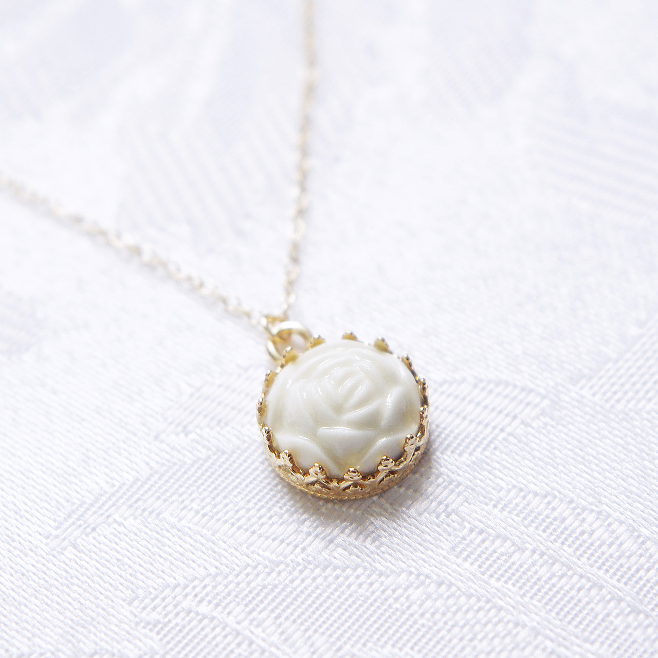 Mini Porcelain Rose Charm Gold-Filled Necklace -