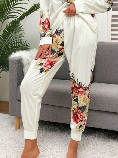 Printed Round Neck Top and Drawstring Pants Lounge Set - 2 PCS. - T - 1 COLOR -