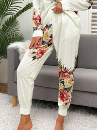 Thumbnail for Printed Round Neck Top and Drawstring Pants Lounge Set - 2 PCS. - T - 1 COLOR -