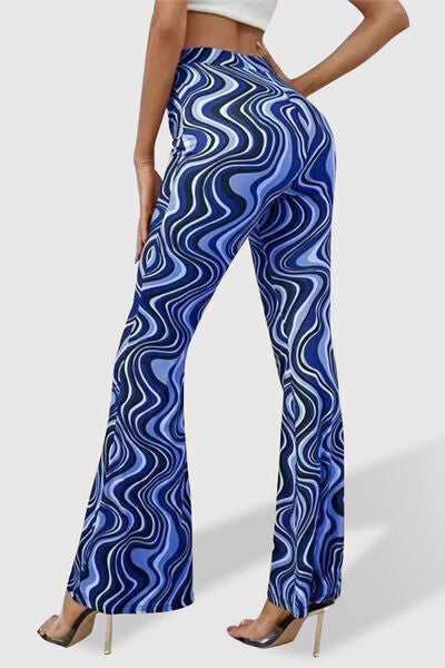 Printed High Waist Flare Pants - T - 7 COLORS -