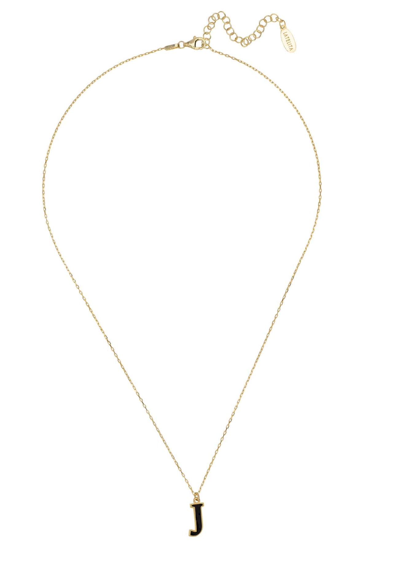 Initial Enamel Necklace Gold J -