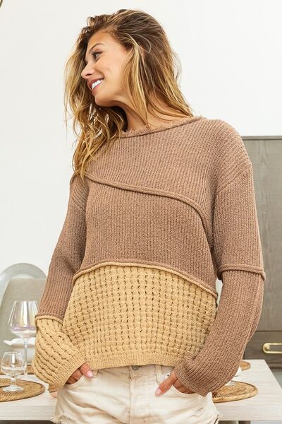 BiBi Texture Detail Contrast Drop Shoulder Sweater - T - 1 COLOR -