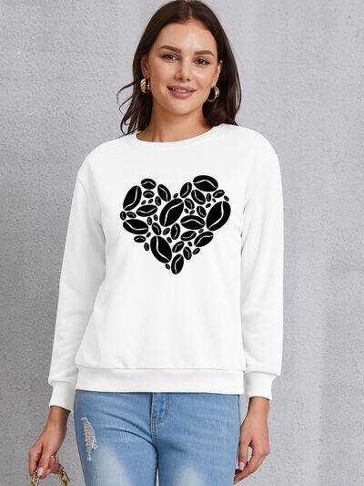 Heart Round Neck Dropped Shoulder Sweatshirt - T - 3 COLORS -