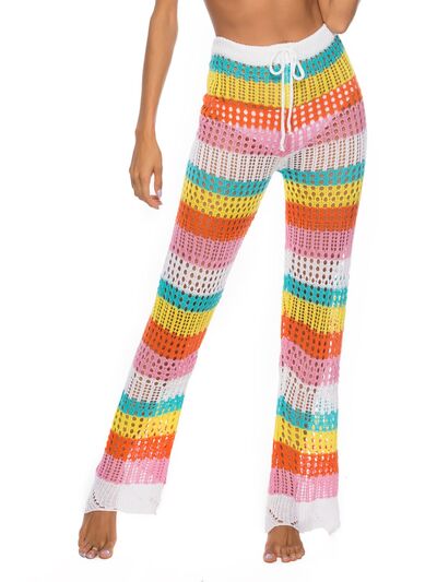 Cutout Contrast High Waist Beach Pants - T - 1 MULTICOLOR -