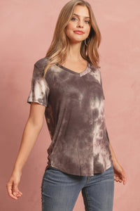 Thumbnail for Riah Fashion - Tie Dye  V-Neck Round Hem Top - 5 COLORS -