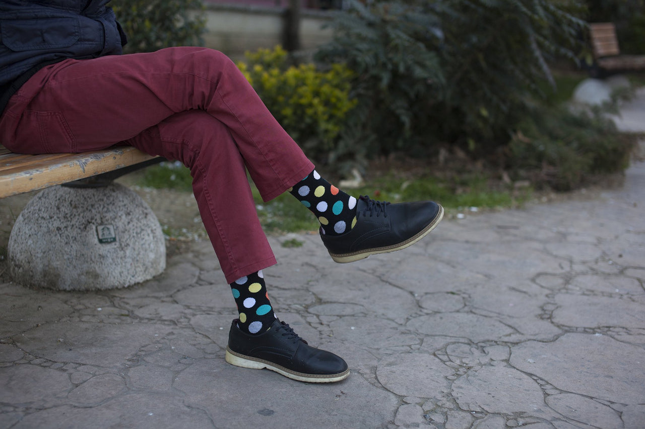 Men's Mixed Black Dot Socks - 1 COLOR -