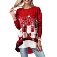 Thumbnail for New Christmas printed fake two-piece round neck long-sleeved T-shirt for women - K - 1 COLOR -