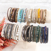 Thumbnail for Riah Fashion - Leather Braided Beads Wrap Magnetic Bracelet - 9 COLORS -