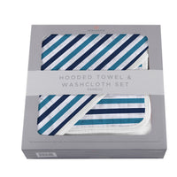 Thumbnail for Newcastle - Blue and White Stripe Bamboo Hooded Towel and Washcloth Set -