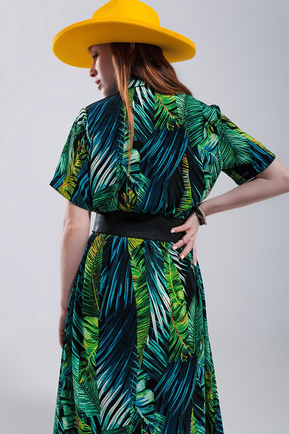 Q2 - Maxi Shirt Dress in Tropical Print - Belt not included - Beach or Everyday - 1 COLOR -