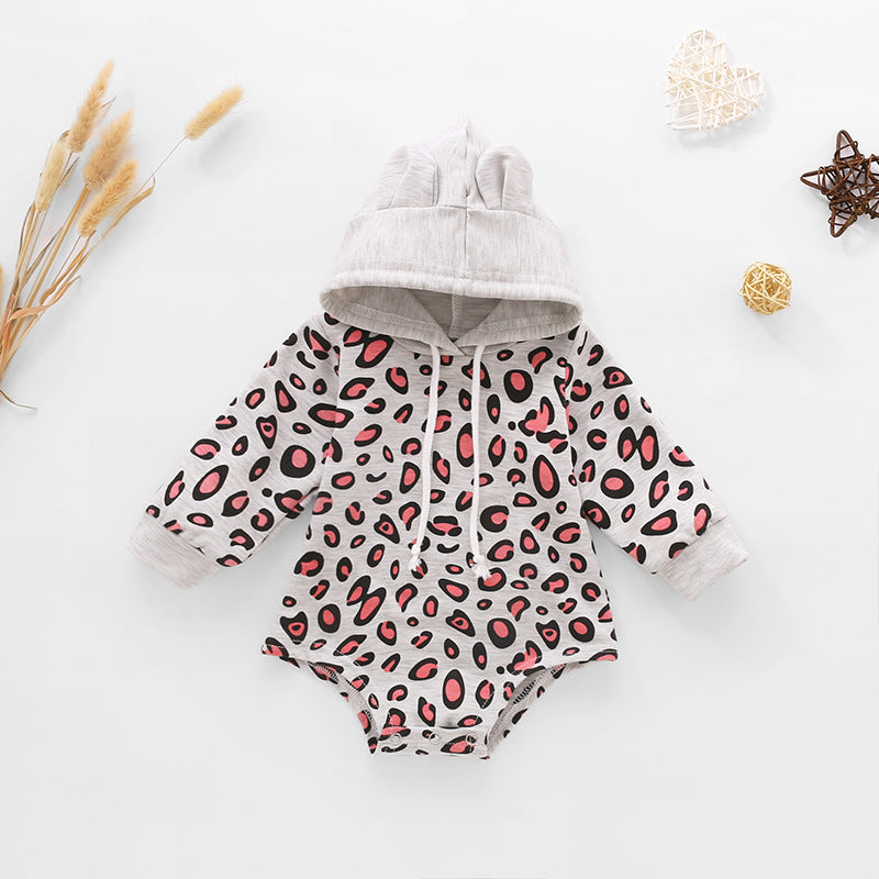 Baby Leopard Print Drawstring Hooded Bodysuit - T - 5 SIZES - 1 COLOR -