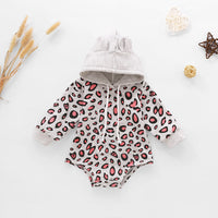 Thumbnail for Baby Leopard Print Drawstring Hooded Bodysuit - T - 5 SIZES - 1 COLOR -