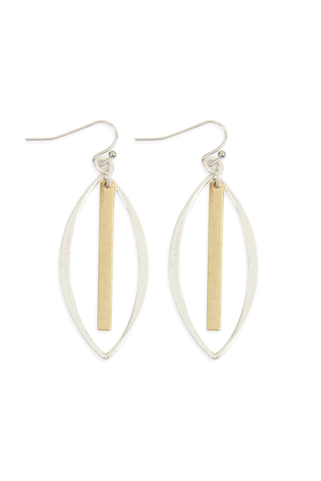 Riah Fashion - Open Marquise With Bar Drop Earrings - 2 FINISHES -