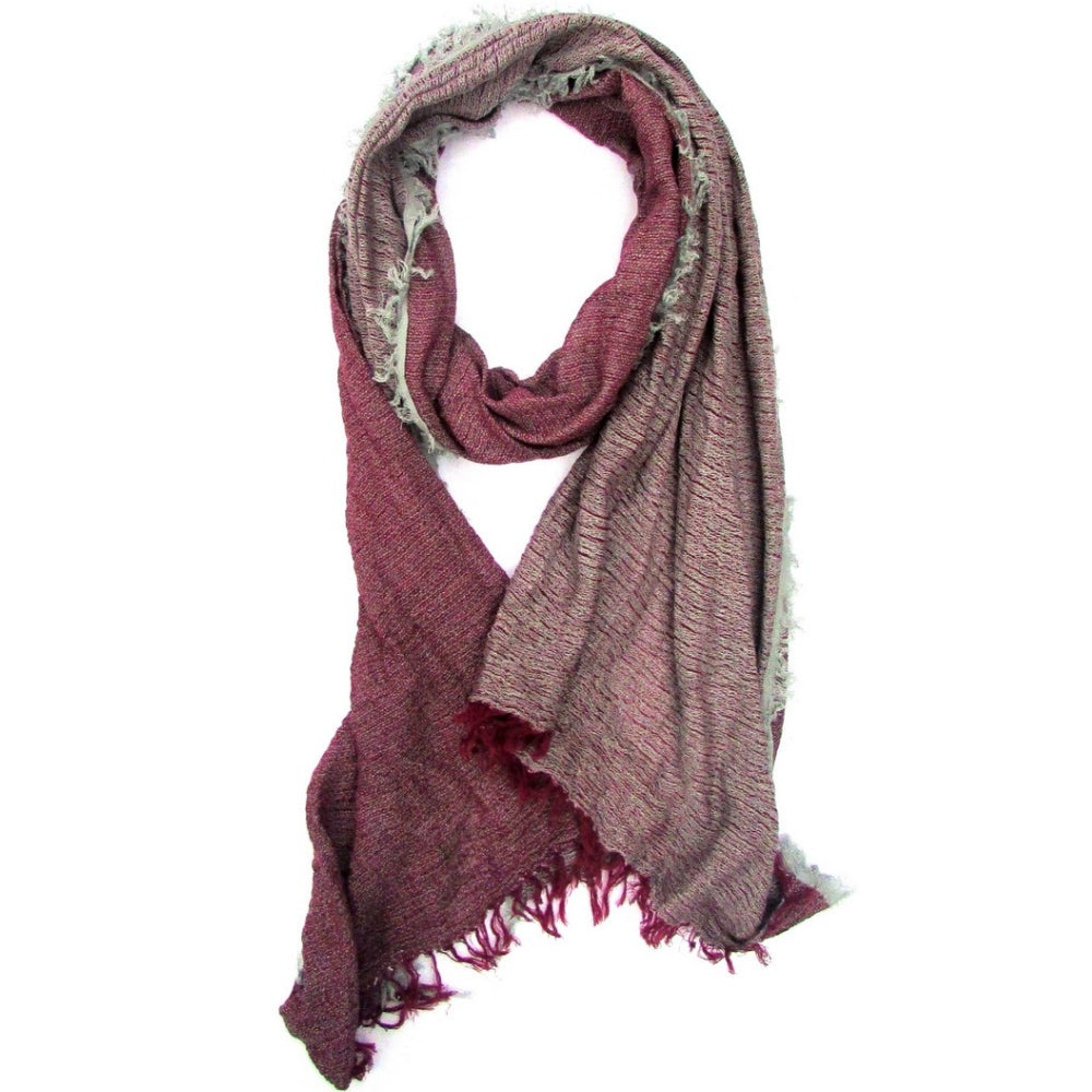 Turkish Cotton Blend Fringed Hobo Scarf Burgundy/Grey - 1 COLOR -