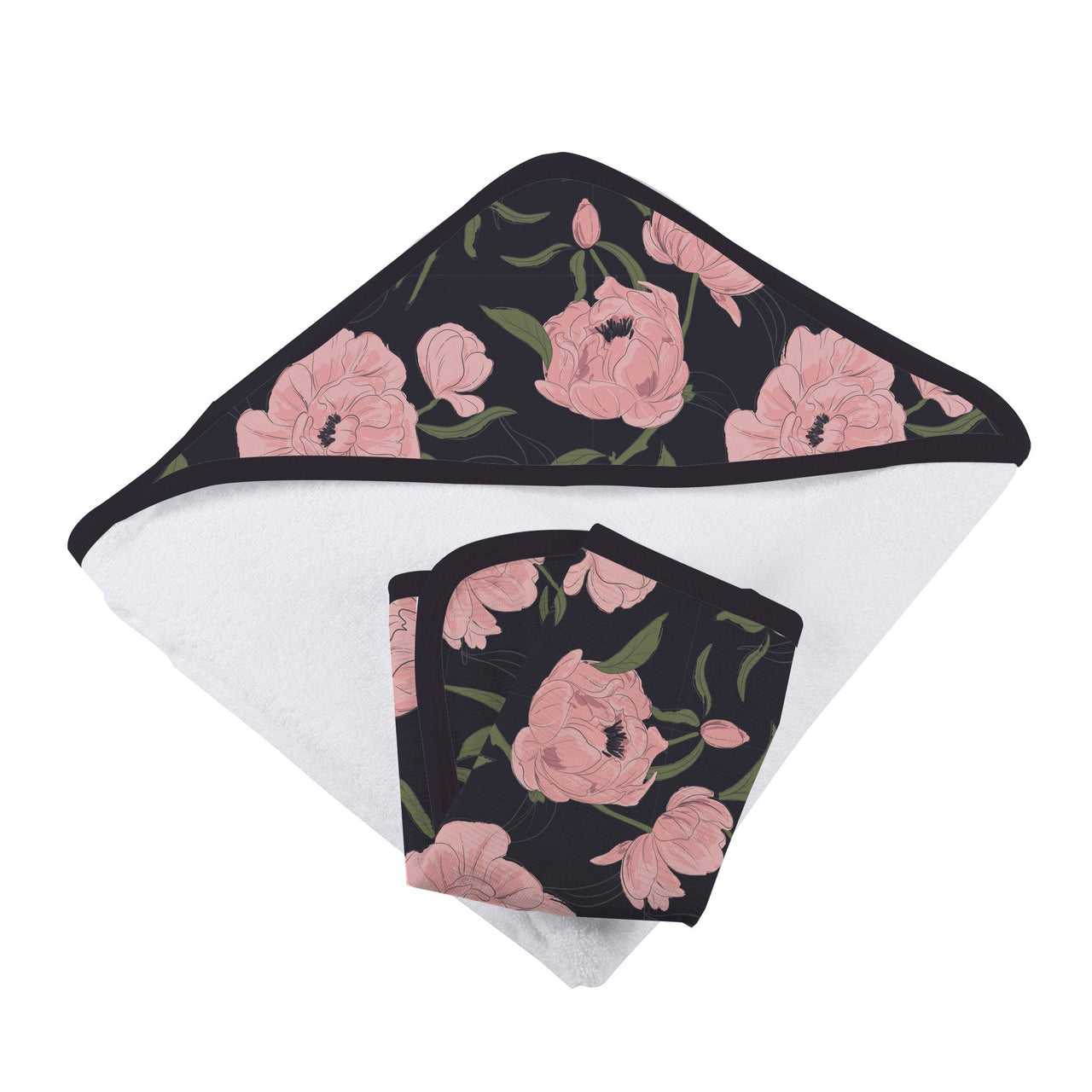 Peonies Hooded Towel and Washcloth Set -