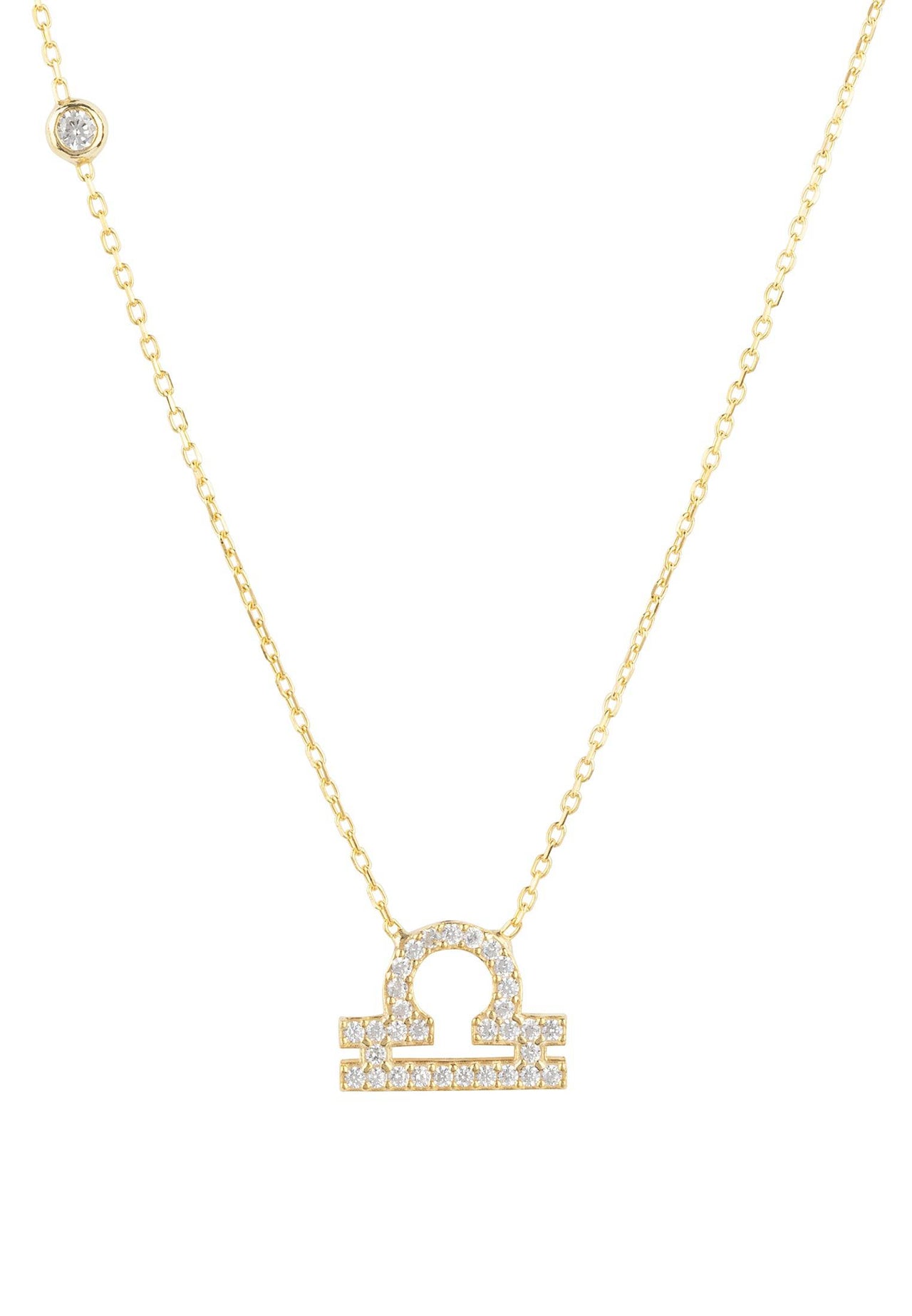 Zodiac Star Sign Pendant Necklace Gold Libra -