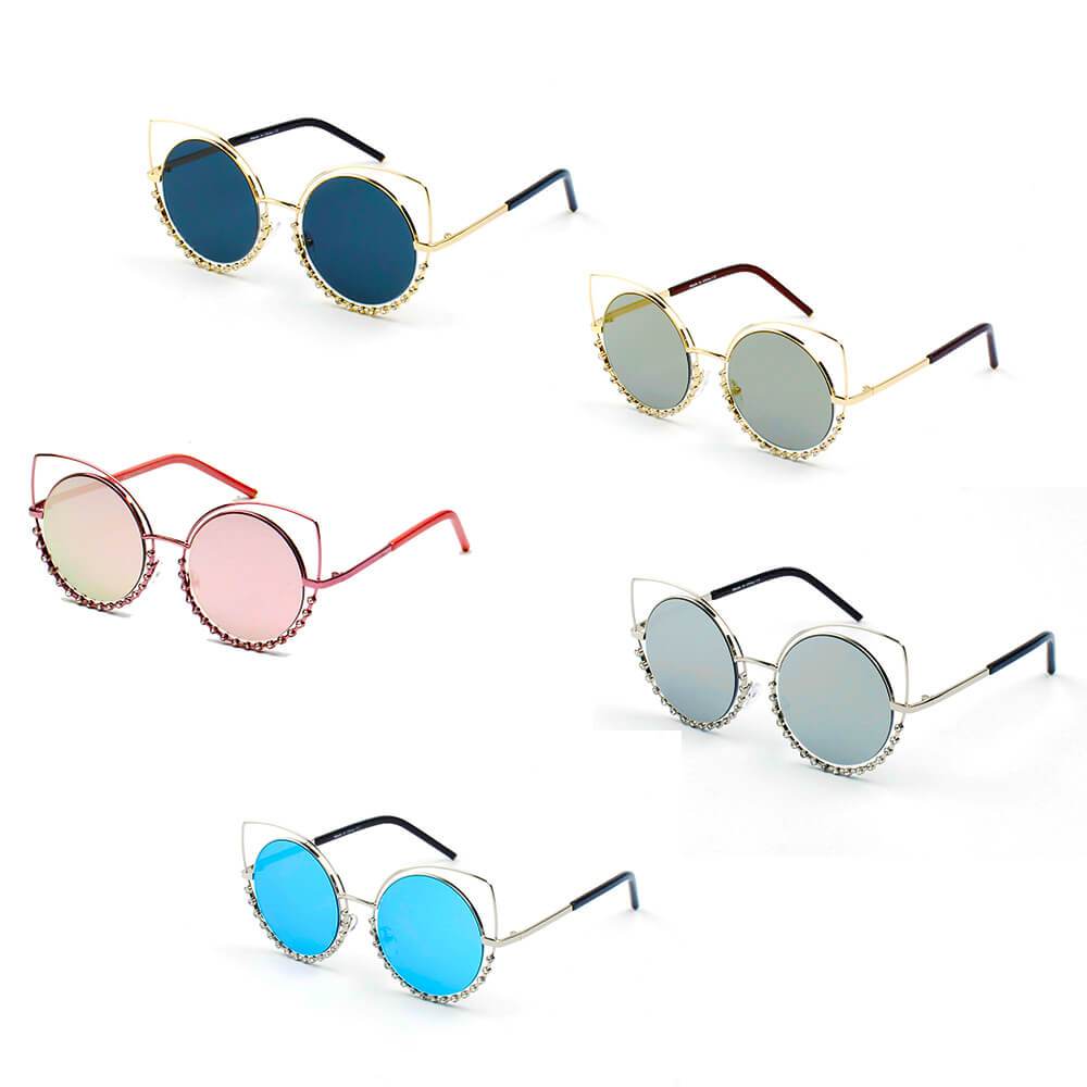 Holland | A21 - Designer Pearl-Studded Cut-Out Cat Eye Princess Sunglasses - 5 COLORS -