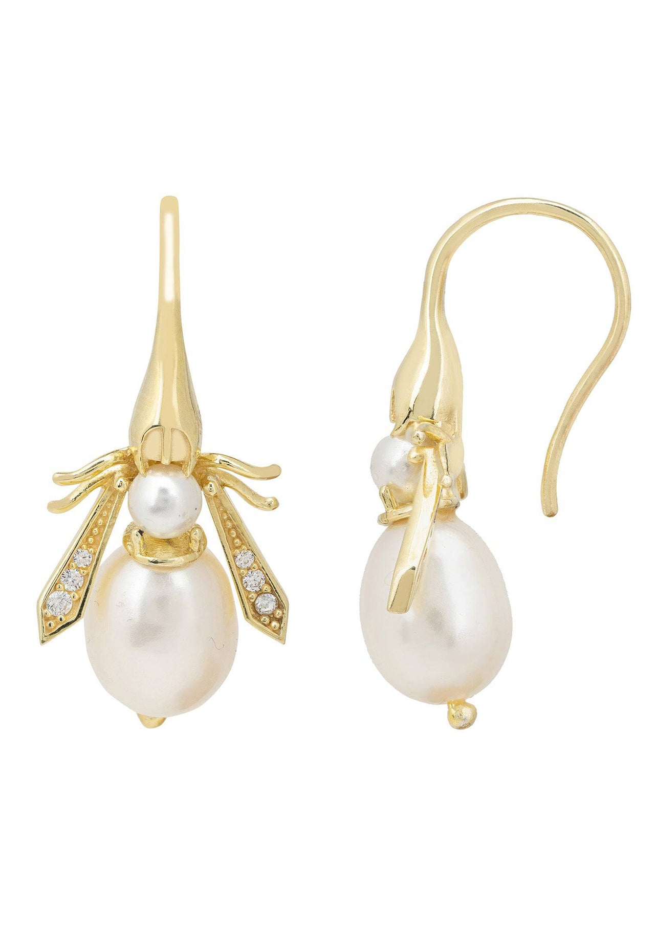 LATELITA - Pearl Honey Bee Earrings Gold -