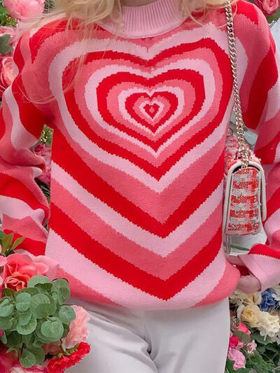 Heart Mock Neck Long Sleeve Sweater - T - 4 COLORS -