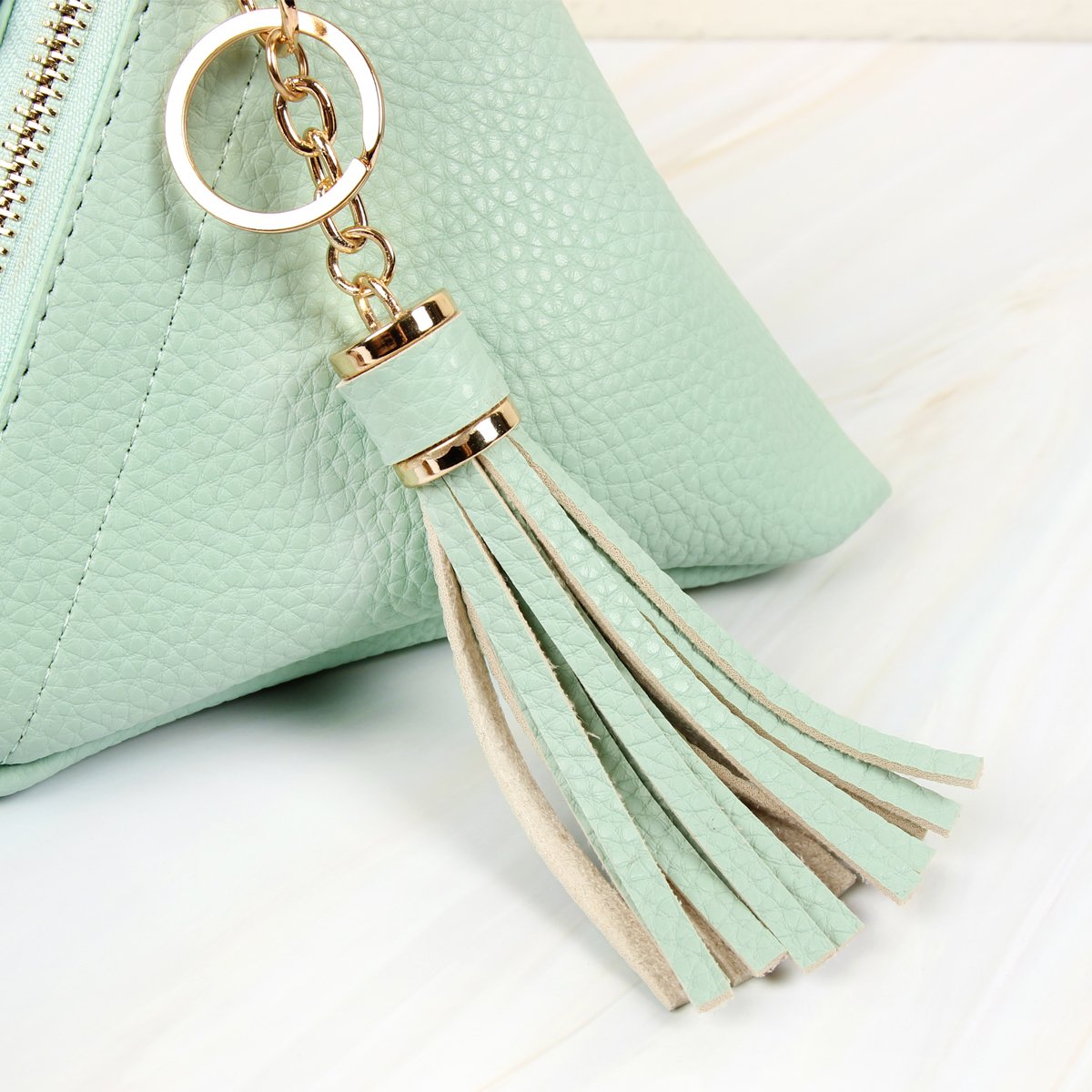 Riah Fashion - Pyramid Shape Tassel Wristlet Leather Bag - 15 COLORS -