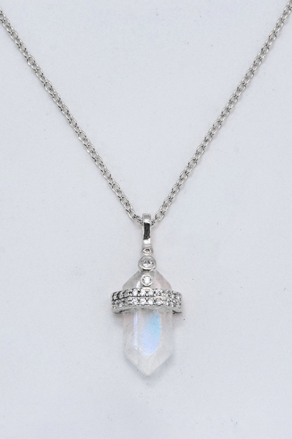 925 Sterling Silver Moonstone Pendant Necklace - T - 2 FINISHES -