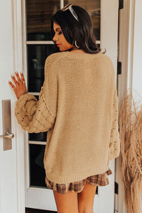 Thumbnail for Threaded Pear - Jayla Hollowed Bubble Sleeve Knit Sweater - 2 COLORS -