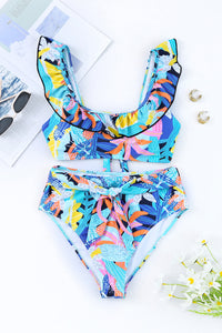 Thumbnail for Ruffled Wide Strap Swim Top and Bottom Set - T - 1 MULTICOLOR -