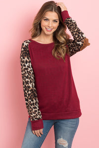 Thumbnail for Riah Fashion - Leopard Sleeve Elbow Patch Sweater - 1 COLOR -