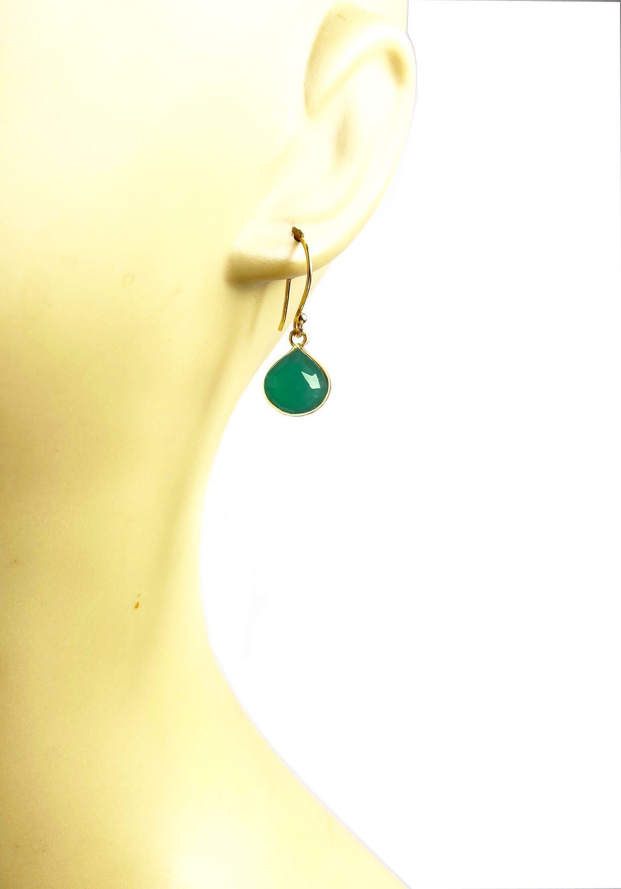 Gena Myint - Green Onyx Bezel Drop Earrings -