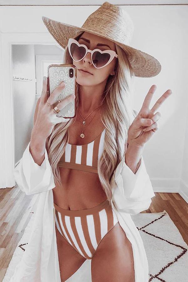 Striped Tank High Waist Bikini - T - 3 COLORS -