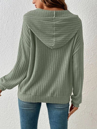 Thumbnail for Ribbed Dropped Shoulder Drawstring Hoodie - T - 4 COLORS -