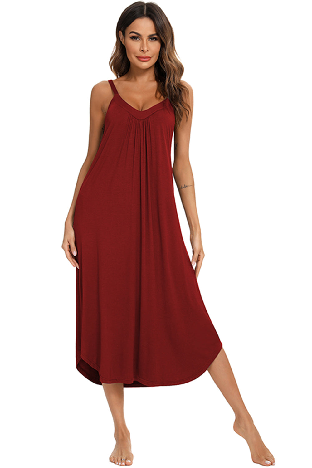 V-Neck Midi Lounge Dress - T - 4 COLORS -