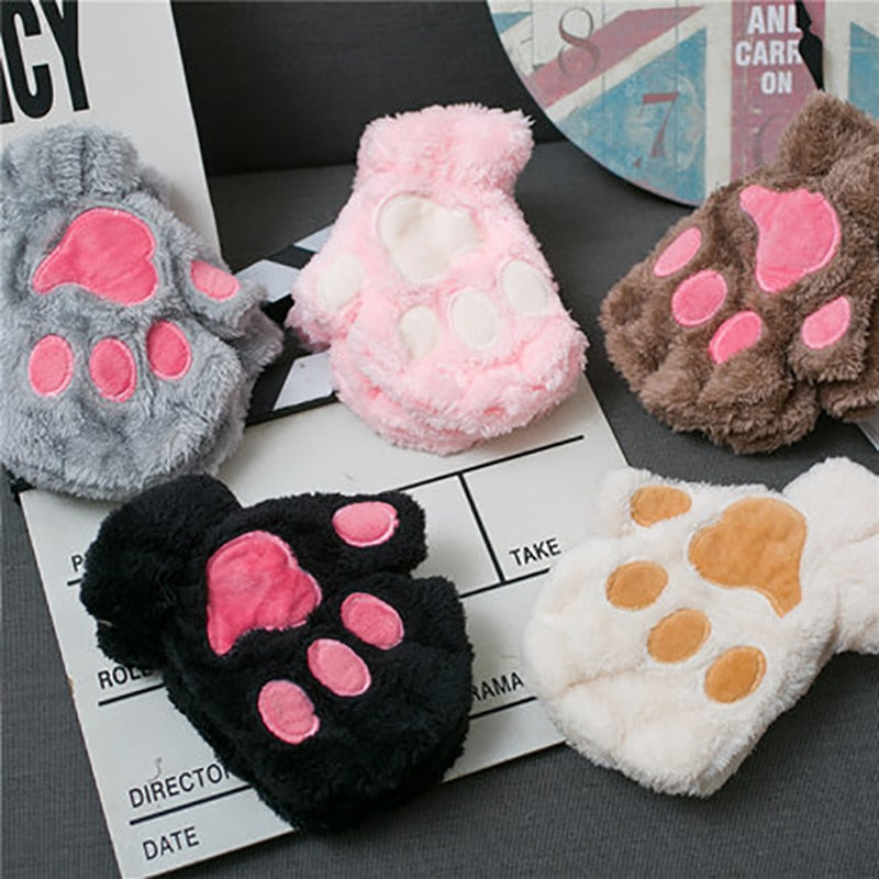 Plush Cat Paw Claw Gloves - Fingerless Mittens / Gloves - [23 DAY DELIVERY] - 11 COLORS -