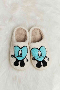 Thumbnail for Melody Love Heart Print Plush Slippers - T - 2 COLORS -