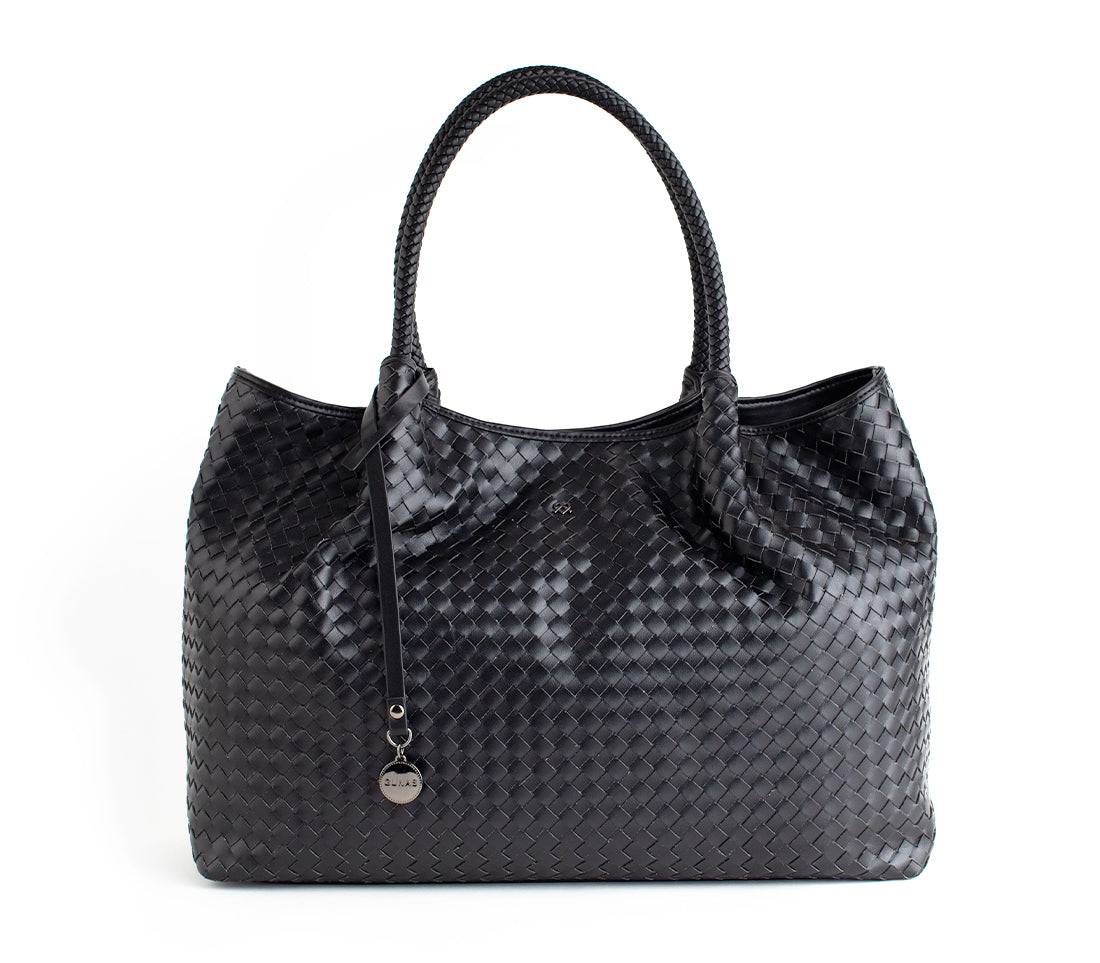 GUNAS NEW YORK - Naomi - Black Woven Vegan Leather Tote Bag - 1 COLOR -