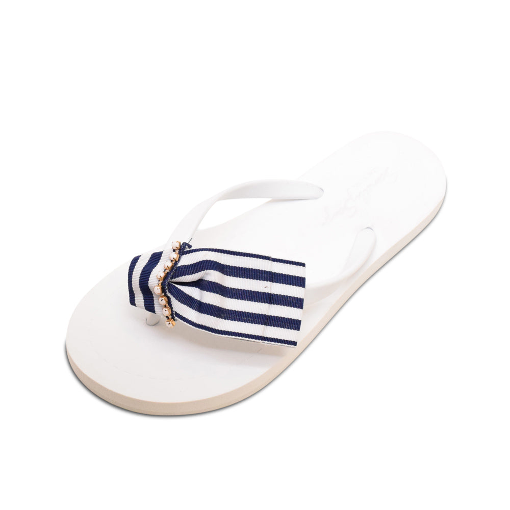 SAND BY SAYA N.Y. - Marine Park Stripe Bow  - Embellished Flat Flip Flops Sandal - 5 COLORS -